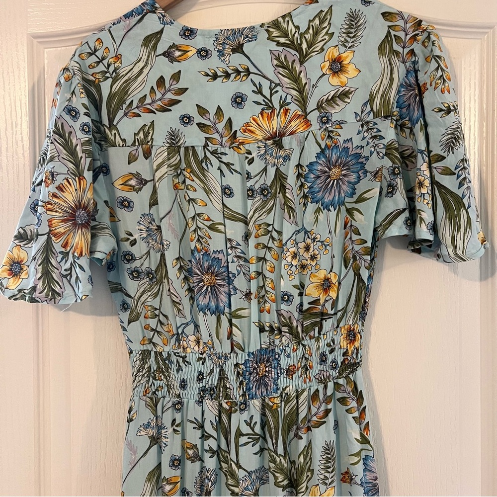 Anthropologie Abel the Label Osaka Blue Floral Midi Dress Size S, High-Low - Picture 4 of 8